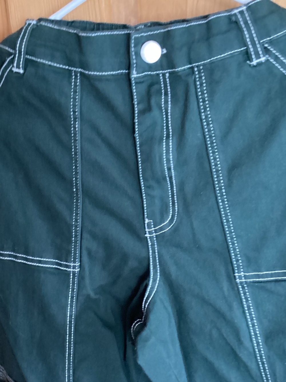 Women’s Dark Green Boyfriend Jeans with Contrast White Stitching